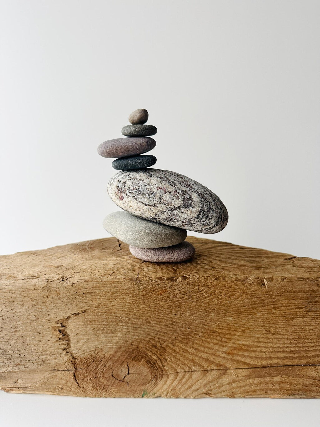 Baltic Sea Balancing Stone Cairn – 7-Stone Meditation Sculpture & Anxiety Relief Gift