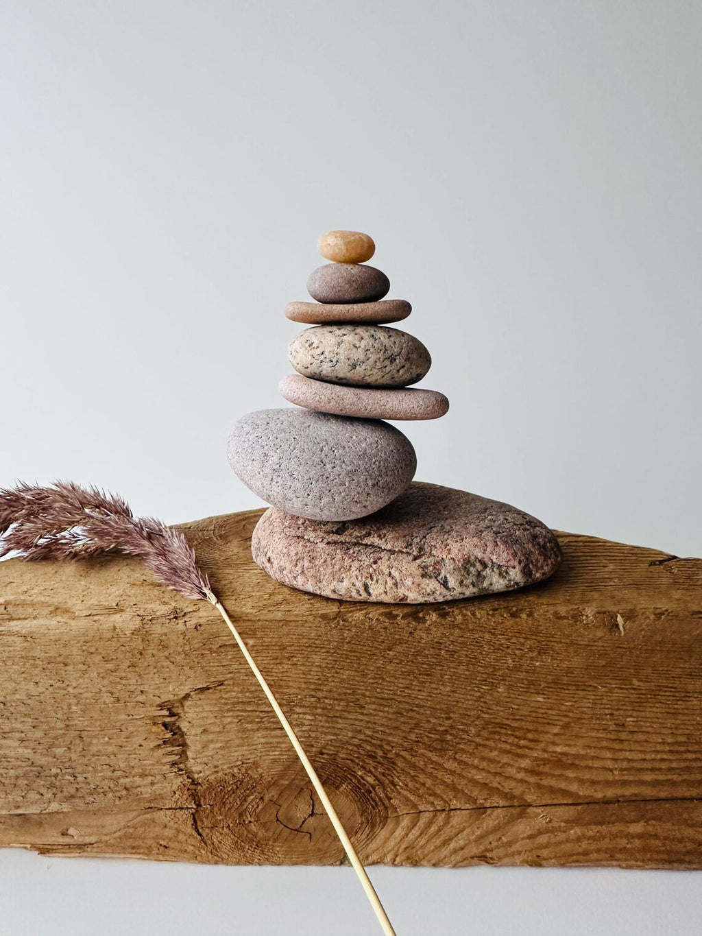 Baltic Sea Balancing Stone Sculpture – 7-Stone Zen Cairn for Meditation & Shelf Decor