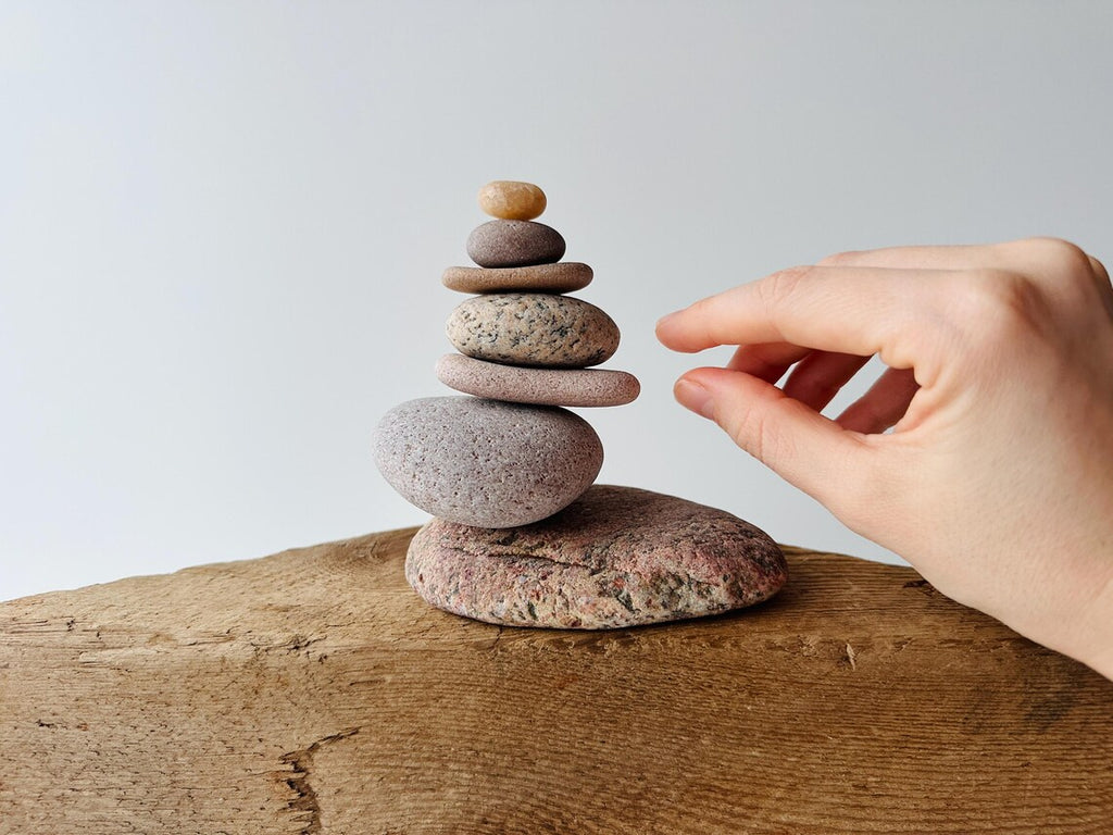 Baltic Sea Balancing Stone Sculpture – 7-Stone Zen Cairn for Meditation & Shelf Decor