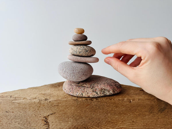 Baltic Sea Balancing Stone Sculpture – 7-Stone Zen Cairn for Meditation & Shelf Decor