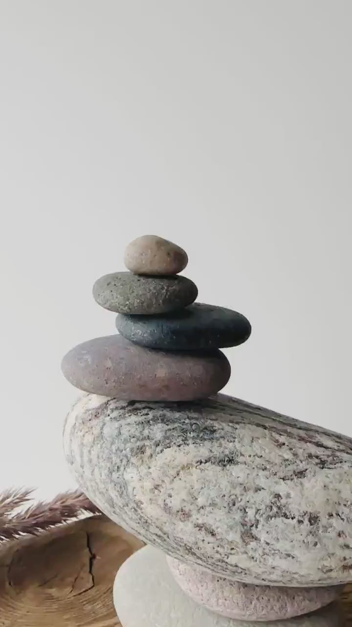 Baltic Sea Balancing Stone Cairn – 7-Stone Meditation Sculpture & Anxiety Relief Gift