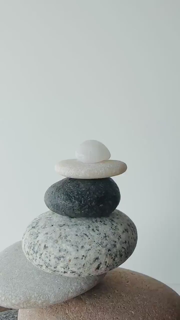 Baltic Sea Zen Balancing Stones – 7-Stone Wabi Sabi Sculpture for Desk, Shelf & Nightstand Decor