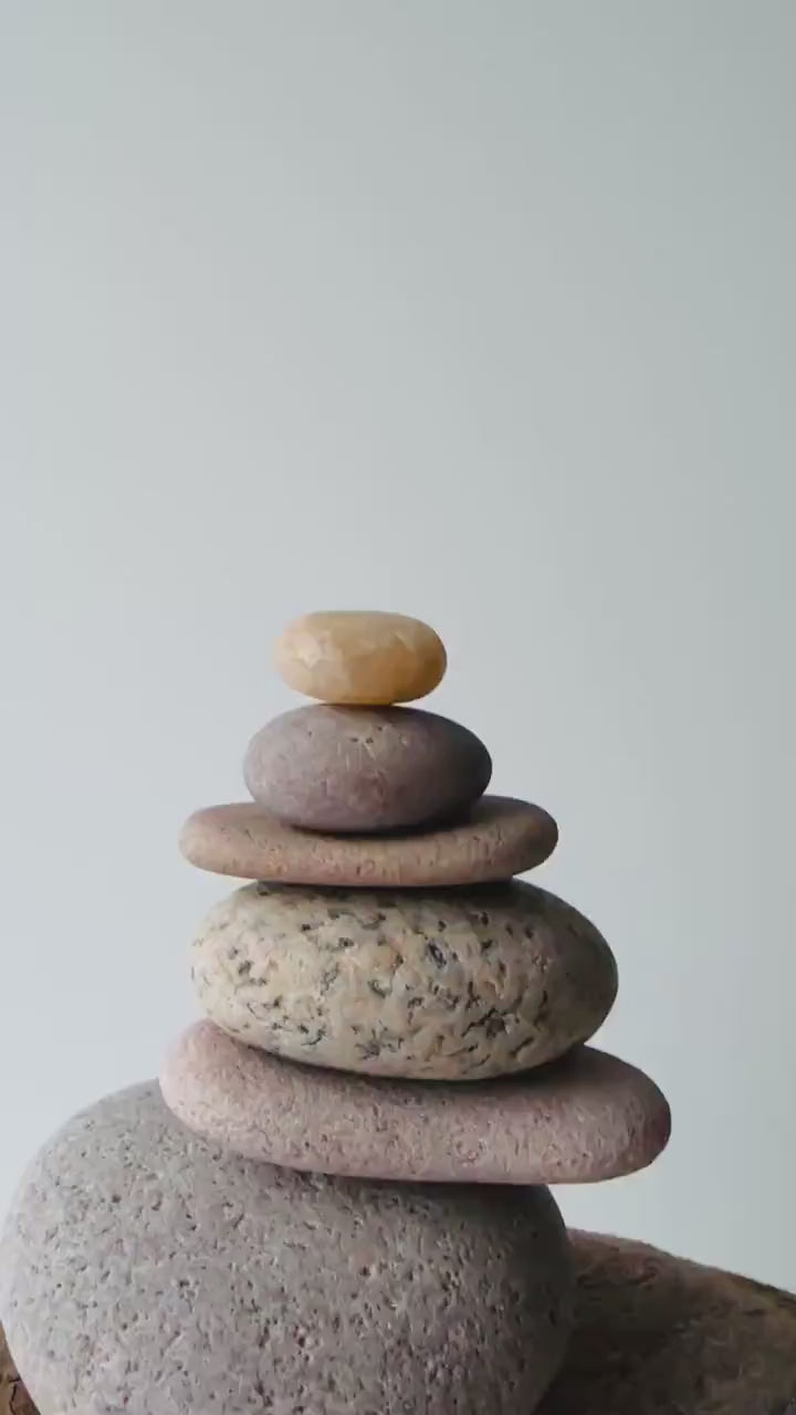 Baltic Sea Balancing Stone Sculpture – 7-Stone Zen Cairn for Meditation & Shelf Decor